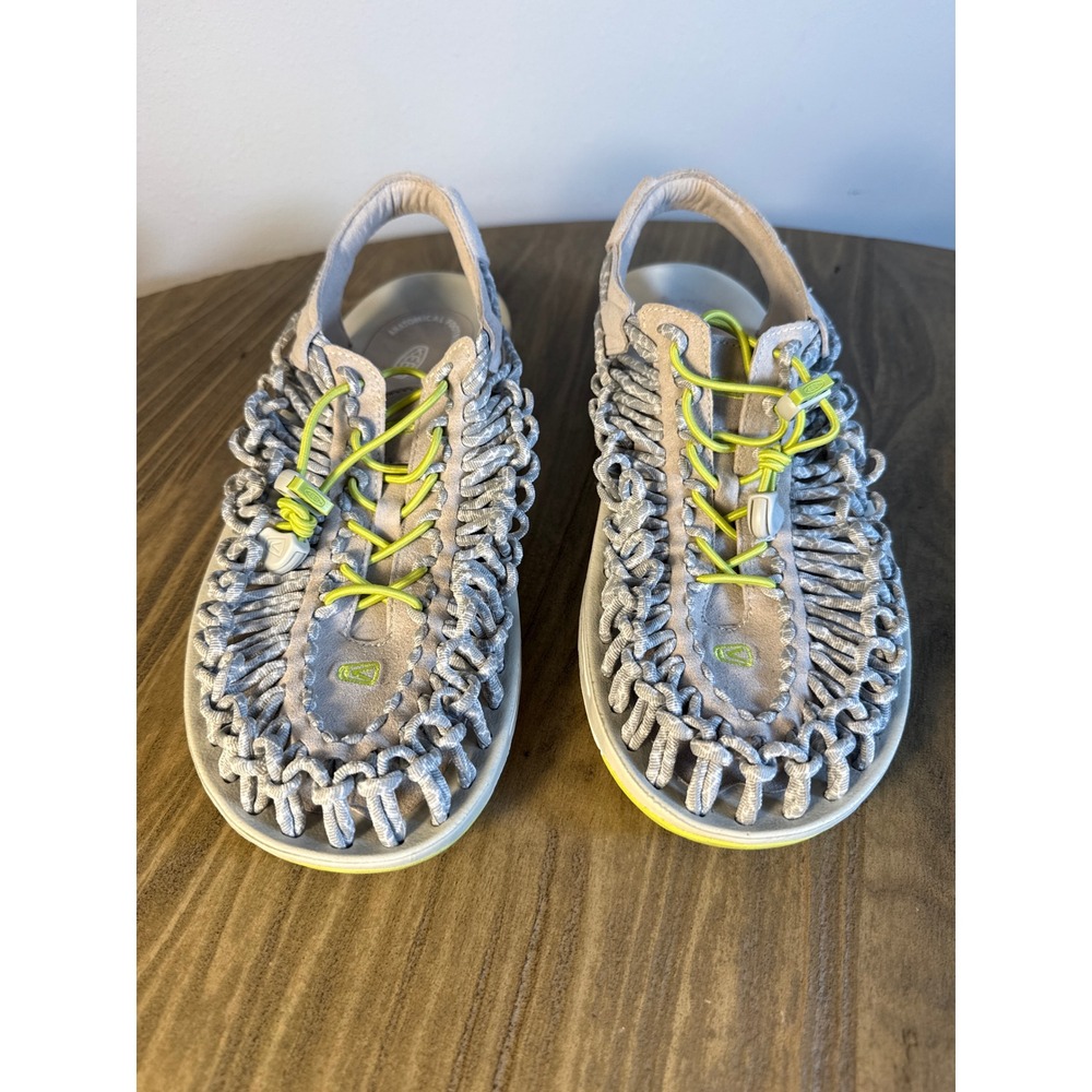KEEN Uneek Sandals Women 11 Grey Lime Green‎ Excellent Braided Bungee 1014640 - Picture 3 of 10